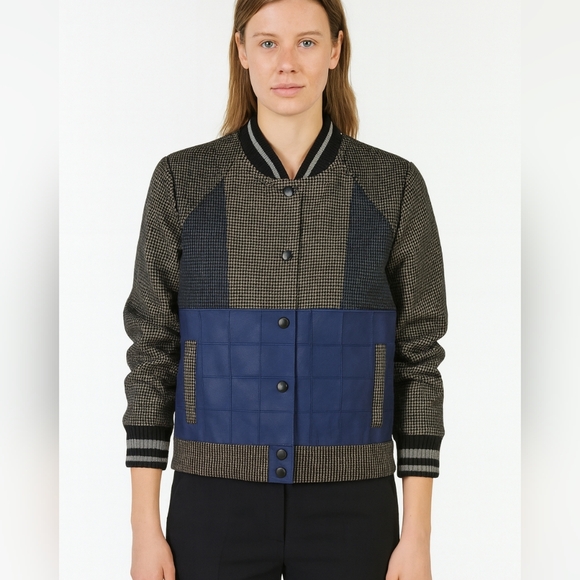 Jonathan Simkhai jacket with a blue and black block design
